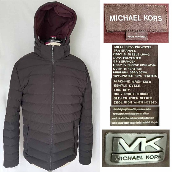 MICHAEL KORS Men Small Brown / Black Down Quilted Full Zip Hood Puffer Jacket - Picture 1 of 12